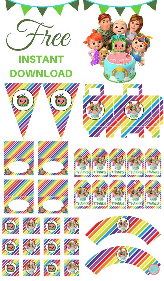 FREE Rainbow Cocomelon Party Template