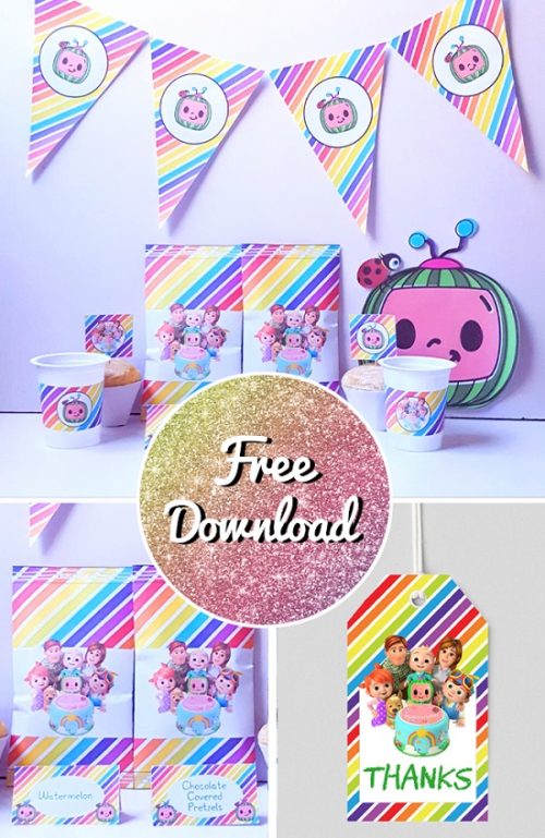 FREE Rainbow Cocomelon Party Template
